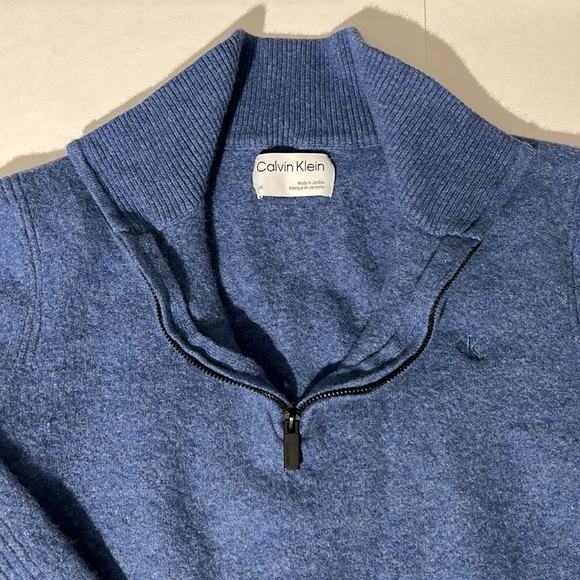 Calvin Klein quarter zip 100% wool sweater boys large blue shirt hoodie - Picture 3 of 6